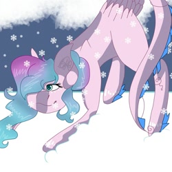 Size: 1500x1500 | Tagged: safe, artist:teonnakatztkgs, derpibooru import, oc, oc only, earth pony, pony, earth pony oc, face down ass up, female, hair over one eye, mare, snow, solo