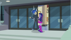Size: 3410x1920 | Tagged: safe, derpibooru import, screencap, flash sentry, twilight sparkle, equestria girls, equestria girls (movie), bare shoulders, boots, canterlot high, clothes, eyes closed, fall formal outfits, female, high res, male, shoes, sleeveless, smiling, strapless, suit, twilight ball dress