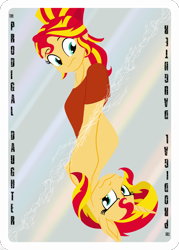 Size: 2000x2800 | Tagged: safe, artist:sixes&sevens, derpibooru import, sunset shimmer, human, unicorn, equestria girls, cracking, fanfic, fanfic art, fanfic cover, looking at each other, looking at someone, mirror, self paradox, self ponidox