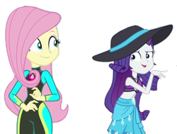 Size: 952x720 | Tagged: safe, derpibooru import, edit, edited screencap, screencap, fluttershy, rarity, equestria girls, equestria girls series, too hot to handle, background removed, bikini, clothes, duo, duo female, female, hat, not a vector, open mouth, open smile, sarong, simple background, smiling, sun hat, swimsuit, transparent background, wetsuit