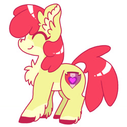 Size: 1280x1280 | Tagged: safe, artist:hoersljg, derpibooru import, apple bloom, earth pony, pony, :t, ^^, adorabloom, chest fluff, coat markings, colored hooves, cute, ear fluff, ears, eyes closed, female, filly, foal, full body, hoof fluff, hooves, profile, side view, simple background, smiling, solo, standing, tail, white background