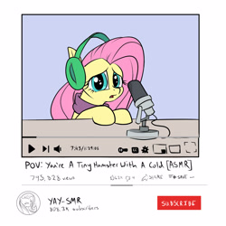 Size: 1600x1600 | Tagged: safe, artist:rocket-lawnchair, derpibooru import, fluttershy, pegasus, pony, asmr, clothes, cute, funny, funny as hell, headphones, microphone, scarf, shyabetes, solo, youtube
