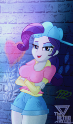 Size: 1292x2180 | Tagged: safe, artist:theretroart88, derpibooru import, rarity, equestria girls, alternate hairstyle, breasts, cap, disguise, hat, open mouth, plainity, raritits