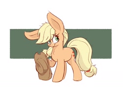 Size: 1700x1300 | Tagged: safe, artist:heir-of-rick, applejack, earth pony, pony, big ears, ears, female, hat, hat off, mare, smiling, solo