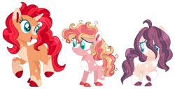 Size: 600x307 | Tagged: safe, artist:artistcoolpony, derpibooru import, oc, oc only, oc:cherry pop, oc:evening glow, oc:summer shine, earth pony, pony, unicorn, base used, coat markings, colored hooves, colored pupils, female, filly, foal, magical lesbian spawn, mare, offspring, open mouth, open smile, parent:pinkie pie, parent:sunset shimmer, parents:sunsetpie, siblings, simple background, sisters, smiling, transparent background, trio