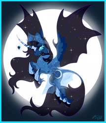 Size: 1760x2051 | Tagged: safe, artist:creeate97, derpibooru import, princess luna, alicorn, pony, spider, bat wings, clothes, dress, female, full moon, leonine tail, mare, moon, solo, spider web, tail, wings