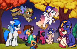 Size: 3415x2188 | Tagged: safe, artist:megabait, derpibooru import, oc, oc:megabait, bat, pony, ankha, dalgona, grave, group, halloween, holiday, night, pumpkin, squid game, tree, witch