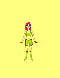 Size: 1700x2200 | Tagged: safe, artist:justinandrew1984, derpibooru import, apple bloom, equestria girls, 1000 hours in ms paint, clothes, martial arts kids, simple background, solo, yellow background
