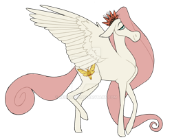 Size: 1280x1046 | Tagged: safe, artist:renhorse, derpibooru import, fluttershy, pegasus, pony, alternate design, deviantart watermark, ears, floppy ears, hooves, obtrusive watermark, raised leg, simple background, solo, spread wings, transparent background, watermark, wings