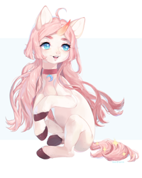 Size: 1652x2064 | Tagged: safe, artist:qawakie, derpibooru import, oc, oc only, pony, unicorn, choker, colored hooves, horn, simple background, smiling, solo, unicorn oc, white background