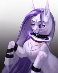 Size: 1080x1350 | Tagged: safe, artist:inarimayer, derpibooru import, oc, oc only, earth pony, pony, bust, collar, ear piercing, earth pony oc, frown, gradient background, jewelry, necklace, piercing, solo