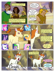 Size: 612x792 | Tagged: safe, artist:greatdinn, artist:newbiespud, derpibooru import, edit, edited screencap, screencap, applejack, fluttershy, pinkie pie, rainbow dash, rarity, spike, twilight sparkle, dragon, human, unicorn, comic:friendship is dragons, barely pony related, cave, comic, dialogue, glasses, hat, male, mane seven, mane six, screencap comic