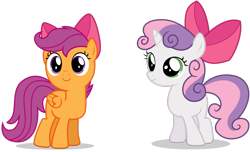 Size: 3136x1912 | Tagged: safe, artist:rainbowderp98, derpibooru import, scootaloo, sweetie belle, pegasus, pony, unicorn, somepony to watch over me, .ai available, .svg available, bow, duo, female, filly, foal, hair bow, simple background, transparent background, vector