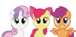 Size: 3472x1728 | Tagged: safe, artist:rainbowderp98, derpibooru import, apple bloom, scootaloo, sweetie belle, earth pony, pegasus, unicorn, hearts and hooves day (episode), cutie mark crusaders, female, filly, foal, simple background, transparent background, vector