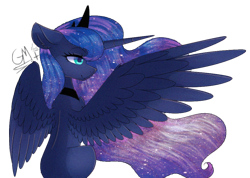 Size: 1024x731 | Tagged: safe, artist:annieeblue, artist:greenmarta, derpibooru import, princess luna, alicorn, pony, female, simple background, solo, transparent background