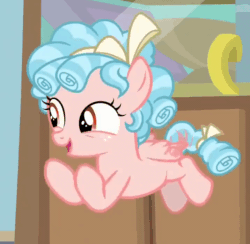 Size: 716x698 | Tagged: safe, derpibooru import, screencap, cozy glow, pegasus, pony, marks for effort, season 8, spoiler:s08, animated, bow, cozybetes, cropped, curly hair, curly mane, cute, excited, female, filly, flying, foal, freckles, gif, ribbon, small wings, smiling, solo, talking, two toned mane, wings