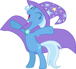 Size: 3000x2719 | Tagged: safe, artist:valadrem, derpibooru import, trixie, pony, unicorn, boast busters, season 1, bipedal, cape, clothes, eyes closed, female, hat, open mouth, simple background, solo, transparent background, trixie's cape, trixie's hat, vector, y pose