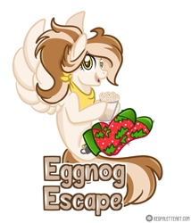 Size: 826x967 | Tagged: safe, artist:redpalette, derpibooru import, oc, oc:eggnog escape, pegasus, bandana, clothes, commission, convention badge, cute, eggnog, female, flying, mare, pegasus oc, ponytail, smiling, socks, stockings, thigh highs