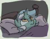 Size: 178x140 | Tagged: safe, artist:plunger, ponerpics import, lyra heartstrings, pony, unicorn, bed, blanket, concerned, female, in bed, lowres, lying down, mare, pillow, solo