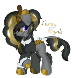 Size: 2000x2000 | Tagged: safe, artist:orbitingdamoon, derpibooru import, oc, oc only, oc:luxury royale, kirin, pony, bow, clothes, glasses, simple background, solo, suit, transparent background