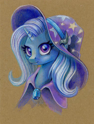 Size: 831x1100 | Tagged: safe, artist:maytee, derpibooru import, trixie, pony, unicorn, bust, portrait, solo, traditional art