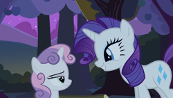 Size: 1920x1080 | Tagged: safe, derpibooru import, screencap, rarity, sweetie belle, pony, unicorn, season 2, sisterhooves social, looking at each other, looking at someone, unamused