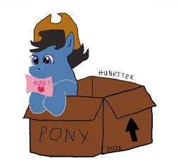 Size: 4043x3723 | Tagged: safe, artist:hunkster, derpibooru import, oc, oc only, pony, box, cowboy, hat, pony in a box, pony oc, simple background, solo, white background