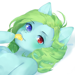 Size: 1600x1600 | Tagged: safe, artist:qawakie, derpibooru import, oc, oc only, anthro, earth pony, pony, semi-anthro, earth pony oc, heterochromia, lying down, on back, simple background, solo, white background