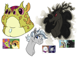 Size: 2732x2048 | Tagged: safe, artist:ask-y, derpibooru import, discord, double diamond, pony of shadows, snow hope, thorax, oc, bufogren, changedling, changeling, earth pony, hybrid, pony, bust, earth pony oc, goth, king thorax, magical gay spawn, offspring, parent:discord, parent:double diamond, parent:pony of shadows, parent:snow hope, parent:thorax, screencap reference, simple background, transparent background