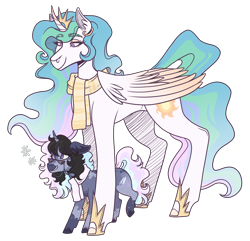 Size: 2800x2700 | Tagged: safe, artist:kikirdcz, derpibooru import, princess celestia, oc, oc:nova, pony, unicorn, clothes, female, filly, foal, scarf, simple background, transparent background