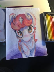 Size: 1536x2048 | Tagged: safe, artist:suunshiin, derpibooru import, oc, oc:stroopwafeltje, pony, unicorn, colored, cute, pencil drawing, photo, traditional art