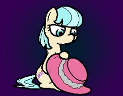 Size: 1024x800 | Tagged: source needed, useless source url, safe, anonymous artist, derpibooru import, coco pommel, earth pony, pony, hat, missing accessory, pixel art, simple background, solo