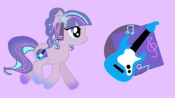 Size: 1920x1080 | Tagged: artist needed, source needed, safe, derpibooru import, oc, oc only, oc:melody heart, earth pony, pony, cute, cutie mark, ear piercing, earring, electric guitar, eyelashes, female, full body, guitar, hooves, jewelry, mare, monochrome, multicolored hair, multicolored mane, music notes, musical instrument, piercing, ponytail, reference sheet, simple background, smiling, solo, tail