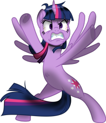 Size: 4499x5258 | Tagged: safe, artist:lincolnbrewsterfan, derpibooru import, twilight sparkle, twilight sparkle (alicorn), alicorn, my little pony: the movie, spoiler:comic70, .svg available, angry, bipedal, frog (hoof), furious, gritted teeth, heart, heart hoof, inkscape, loose hair, messy hair, messy mane, messy tail, movie accurate, no catchlights, rage, rage face, shading, shrunken pupils, simple background, spread hooves, spread legs, spread wings, spreading, svg, tail, transparent background, underhoof, vector, vein, wide eyes, wings, wrinkles