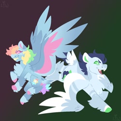 Size: 1300x1300 | Tagged: safe, artist:lepz_weird, derpibooru import, rainbow dash, soarin', alternate design, female, male, shipping, soarindash, straight