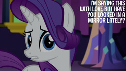 Size: 1280x720 | Tagged: safe, derpibooru import, edit, edited screencap, editor:quoterific, screencap, rarity, pony, unicorn, castle sweet castle, season 5, female, mare, solo, twilight's castle