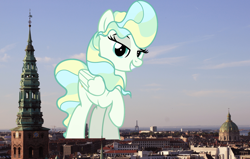 Size: 1600x1015 | Tagged: safe, artist:jhayarr23, derpibooru import, vapor trail, pegasus, pony, copenhagen, denmark, female, giant pegasus, giant pony, giantess, highrise ponies, irl, macro, mare, mega giant, photo, ponies in real life