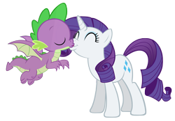 Size: 2595x1801 | Tagged: safe, artist:datnaro, artist:dragonchaser123, derpibooru import, edit, rarity, spike, dragon, pony, female, kissing, male, shipping, simple background, sparity, straight, transparent background, vector, vector edit, winged spike, wings