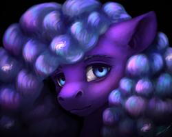 Size: 2300x1840 | Tagged: safe, artist:inarimayer, derpibooru import, oc, oc only, earth pony, pony, black background, bust, earth pony oc, female, mare, signature, simple background, smiling, solo