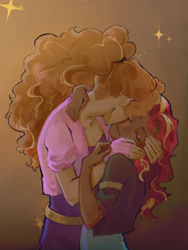 Size: 1500x2000 | Tagged: safe, artist:stummm, derpibooru import, adagio dazzle, sunset shimmer, equestria girls, female, hug, kiss on the cheek, kissing, lesbian, shipping, sunsagio