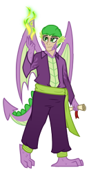 Size: 3000x5800 | Tagged: safe, artist:deroach, derpibooru import, spike, dragon, human, fanfic:equestria project humanized, abstract background, clothes, fire, humanized, scales, simple background, tail, tailed humanization, transparent background, vector, winged humanization, wings