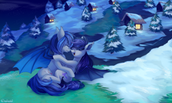 Size: 4500x2700 | Tagged: safe, artist:neonishe, derpibooru import, oc, bat pony, pony, bat pony oc, bat wings, complex background, cuddling, cute, wings