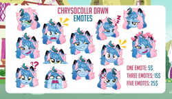 Size: 1200x690 | Tagged: safe, artist:jennieoo, derpibooru import, oc, oc:chrysocolla dawn, kirin, ahegao, angry, confused, crying, disgusted, emote, emotes, happy, in love, open mouth, peeping, scared, shocked, simple background, sleepy, smiling, smug, solo, telegram sticker, tongue, tongue out, vector