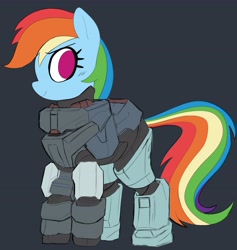 Size: 3877x4096 | Tagged: safe, alternate version, artist:_ton618_, derpibooru import, rainbow dash, pegasus, pony, armor, crossover, female, halo (series), looking at you, mare, smiling, solo