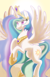 Size: 2297x3517 | Tagged: safe, artist:sunnystarscout, derpibooru import, princess celestia, alicorn, pony, crown, female, high res, jewelry, mare, regalia, smiling, solo, spread wings, wings