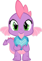 Size: 649x945 | Tagged: safe, artist:angel147196, derpibooru import, editor:lunarangel, dragon, crystal heart, cute, eye shimmer, female, hnnng, holding, looking at you, pink, rule 63, rule63betes, simple background, smiling, solo, spiketta, transparent background, vector