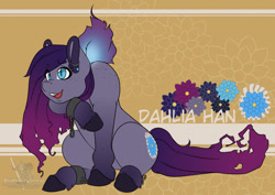 Size: 1280x905 | Tagged: safe, artist:blueberrysnow, derpibooru import, oc, oc only, oc:dahlia han, dullahan, earth pony, pony, blue fire, disembodied head, female, headless, mare, modular, reference sheet, sitting, smiling, solo