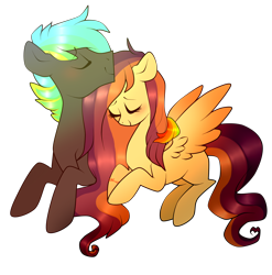 Size: 1944x1965 | Tagged: safe, alternate version, artist:kaikururu, derpibooru import, oc, oc only, pegasus, pony, background removed, duo, eyes closed, female, male, mare, oc x oc, pegasus oc, shipping, simple background, smiling, stallion, transparent background