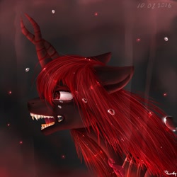 Size: 2160x2160 | Tagged: safe, artist:inarimayer, derpibooru import, oc, oc only, oc:marksaline, original species, bust, open mouth, sharp teeth, signature, solo, teeth