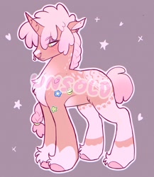 Size: 1778x2048 | Tagged: safe, artist:draw3, derpibooru import, oc, oc only, pony, unicorn, adoptable, braid, chest fluff, coat markings, colored hooves, ear piercing, earring, eye clipping through hair, eyebrows, eyebrows visible through hair, full body, hoof fluff, hooves, horn, jewelry, nose piercing, outline, piercing, solo, standing, tail, unicorn oc, watermark, white outline